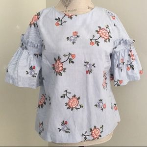 H&M pinstripe floral blouse 🌹